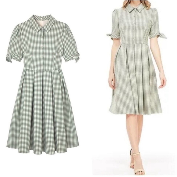 Gal Meets Glam Delilah Green Gingham Dress - Picture 1 of 9